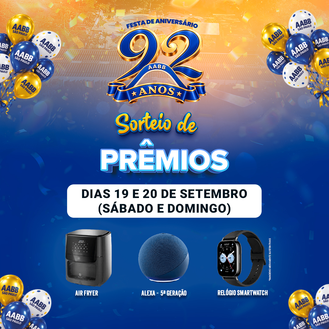 🎁 Sorteio de Prêmios – Aniversário de 92 anos da AABB São Paulo